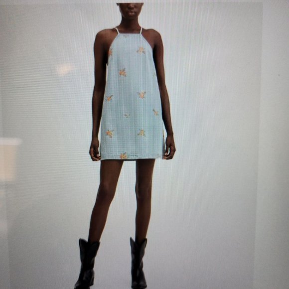 NWT  MANGO Embroidered mini denim dress, size US 6 - Picture 7 of 7